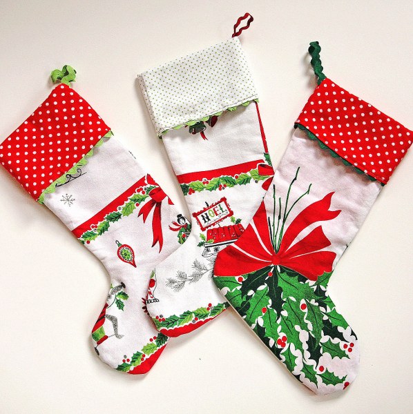 Vintage Tablecloth Christmas Stockings - My So Called Crafty Life